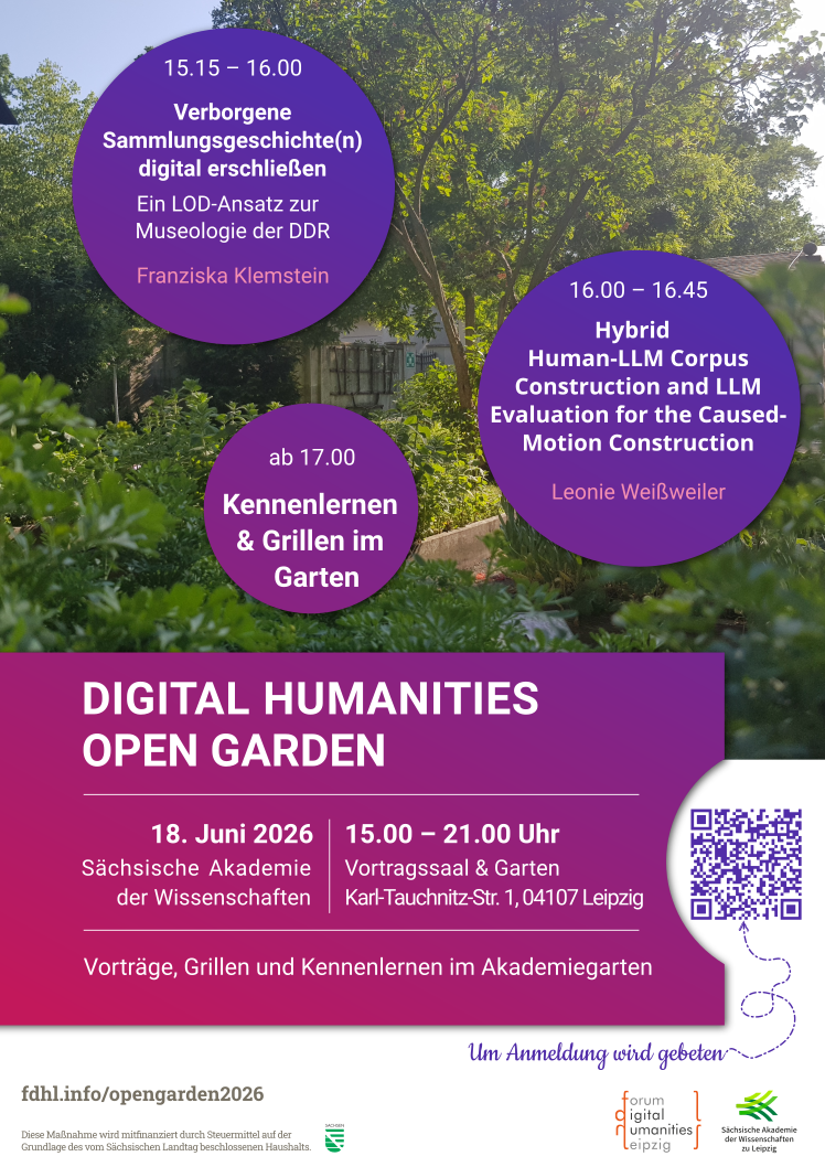 Veranstaltungsplakat: Im Hintergrund ist ein Foto des Akademiegartens zu sehen und im Vordergrund in Kreisen Informationen zu den Vorträgen und der Veranstaltung selbst. Außerdem gibt es einen QR-Code, der zur Anmeldeseite führt.