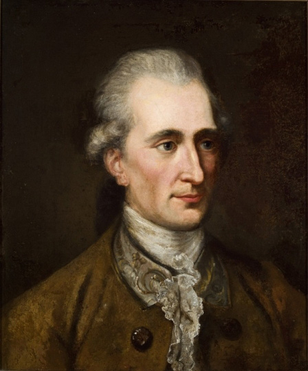 Portrait painting of Friedrich Heinrich Jacobi in contemporary clothing (brown jacket and a white scarf) and hairstyle. 