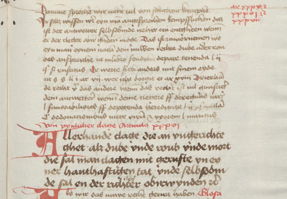 Historical manuscript of the Weichbildvulgata with brown and red ink